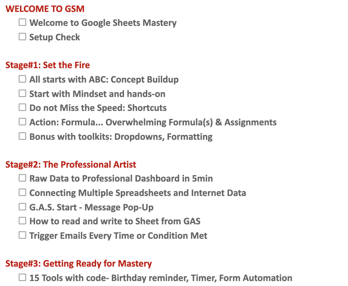 Google Sheets Mastery - what you get